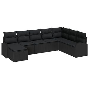 vidaXL Garden Sofa Set with Cushion 8 pcs Black Poly Rattan