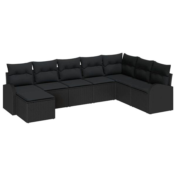 vidaXL Garden Sofa Set with Cushion 8 pcs Black Poly Rattan