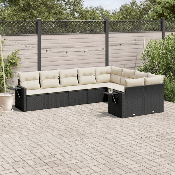 vidaXL 9 Piece Garden Sofa Set with Cushions Black Poly Rattan