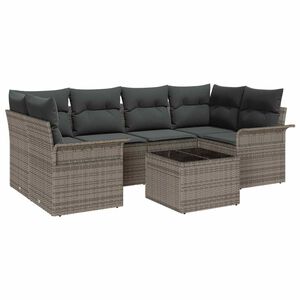 vidaXL Garden Sofa Set 7 pcs 6-Seater Grey Poly Rattan