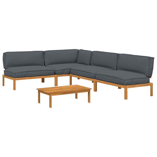 vidaXL Sofa Set with Cushion Plain 5 pcs Anthracite Solid Acacia Wood