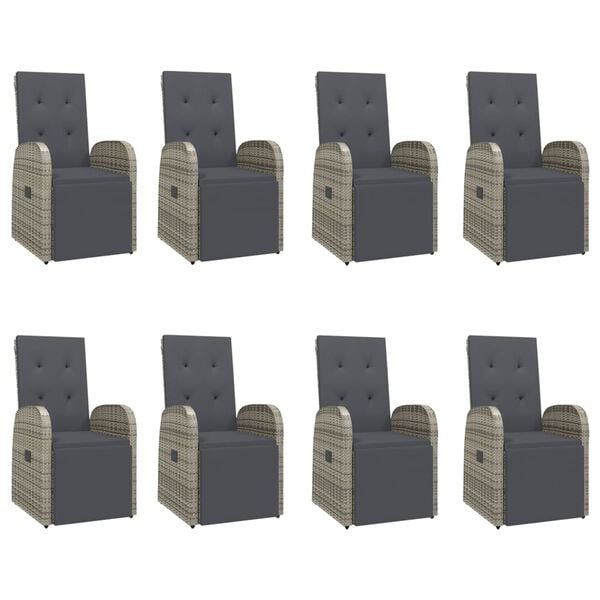 vidaXL 9 Piece Garden Dining Set with Cushions Grey Poly Rattan