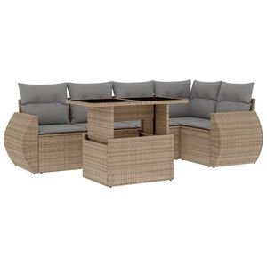 vidaXL 6 Piece Garden Sofa Set with Cushions Beige Poly Rattan