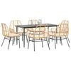 vidaXL 7 Piece Garden Dining Set with Cushions Brown Poly Rattan Glass