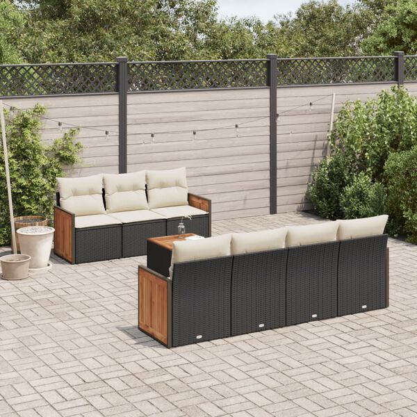 vidaXL 8 Piece Garden Sofa Set with Cushions Black Poly Rattan