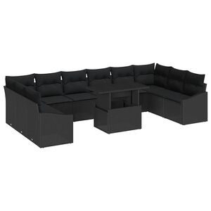 vidaXL Sofa Set with Cushion Manual 11 pcs Black Poly Rattan