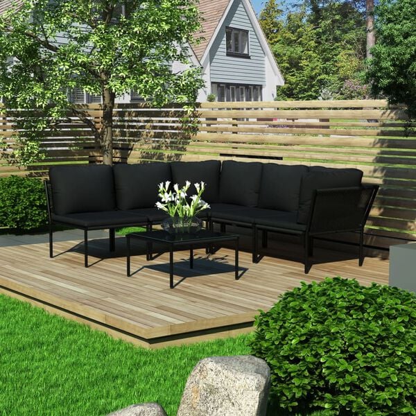 vidaXL 6 Piece Garden Lounge Set with Cushions Black PVC