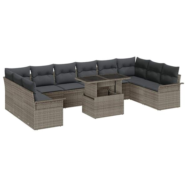 vidaXL Garden Sofa Set with Cushion Manual 11 pcs Grey Poly Rattan