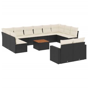 vidaXL 13 Piece Garden Sofa Set with Cushions Black Poly Rattan