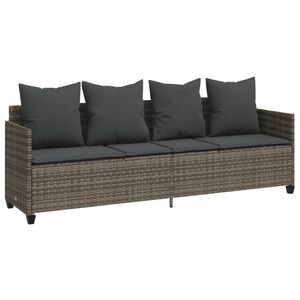 vidaXL Sun Lounger with Cushions Grey Poly Rattan