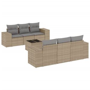 vidaXL 7 Piece Garden Sofa Set with Cushions Beige Poly Rattan