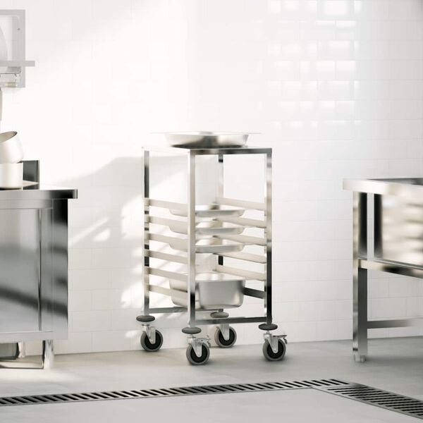vidaXL Tray Trolley with 6 GN Containers 39x55x87 cm Stainless Steel
