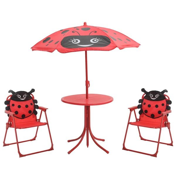vidaXL 3 Piece Kids' Garden Bistro Set with Parasol Red