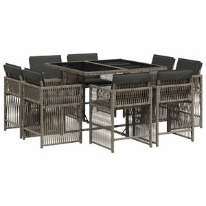vidaXL 9 Piece Garden Dining Set with Cushions Grey Poly Rattan