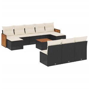 vidaXL 11 Piece Garden Sofa Set with Cushions Black Poly Rattan