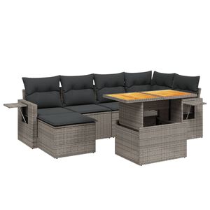 vidaXL 7 Piece Garden Sofa Set with Cushions Grey Poly Rattan