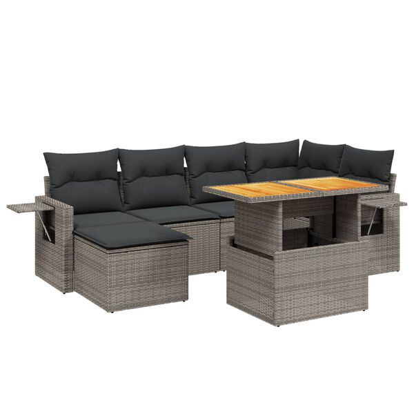 vidaXL 7 Piece Garden Sofa Set with Cushions Grey Poly Rattan
