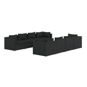 vidaXL 9 Piece Garden Lounge Set with Cushions Poly Rattan Black