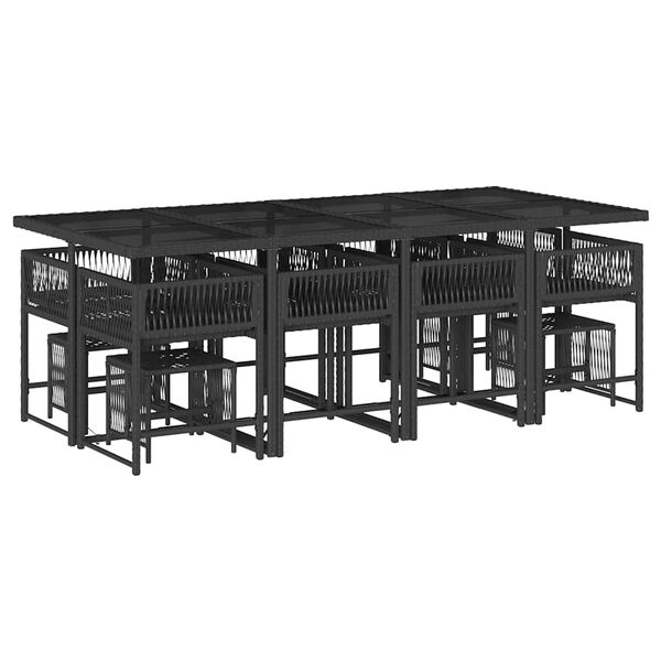 vidaXL 13 Piece Garden Dining Set with Cushions Black Poly Rattan