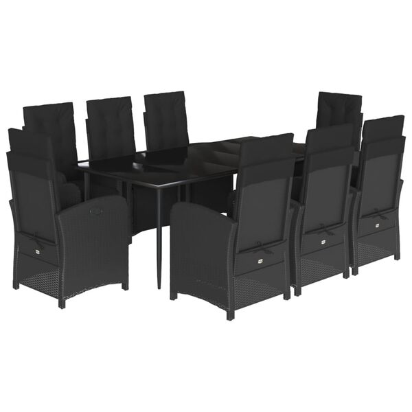 vidaXL 9 Piece Garden Dining Set with Cushions Black Poly Rattan