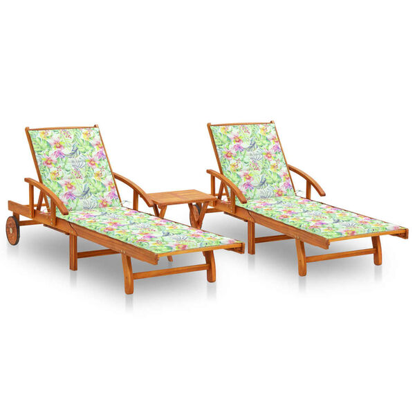 vidaXL Sun Loungers 2 pcs with Table and Cushions Solid Acacia Wood