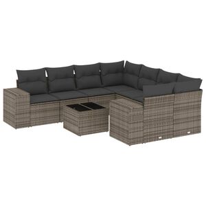 vidaXL 9 Piece Garden Sofa Set with Cushions Grey Poly Rattan