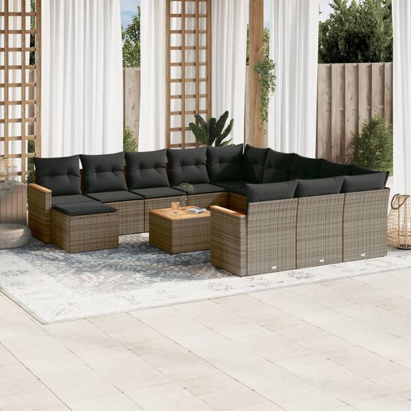 vidaXL 13 Piece Garden Sofa Set with Cushions Grey Poly Rattan