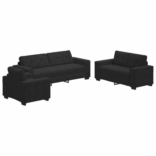 vidaXL Sofa Set 3 pcs Black 221 x 80 x 80 cm Velvet