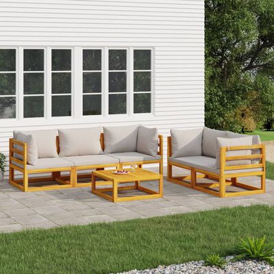 vidaXL 6 Piece Garden Lounge Set with Light Grey Cushions Solid Wood