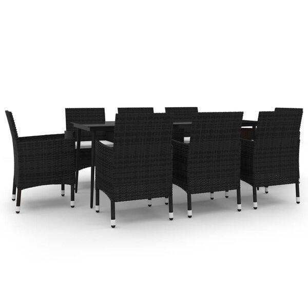 vidaXL 9 Piece Garden Dining Set with Cushions Poly Rattan and Glass