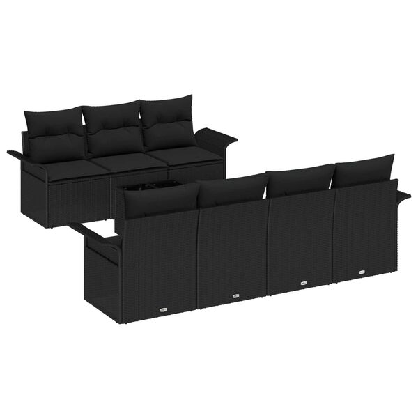 vidaXL Garden Sofa Set with Cushion 8 pcs Black Poly Rattan