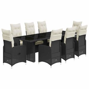 vidaXL 9 Piece Garden Bistro Set with Cushions Black Poly Rattan