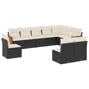 vidaXL 10 Piece Garden Sofa Set with Cushions Black Poly Rattan