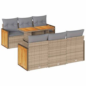 vidaXL 7 Piece Garden Sofa Set with Cushions Beige Poly Rattan Acacia