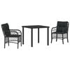 vidaXL Garden Dining Set with Cushion 3 pcs Black Poly Rattan