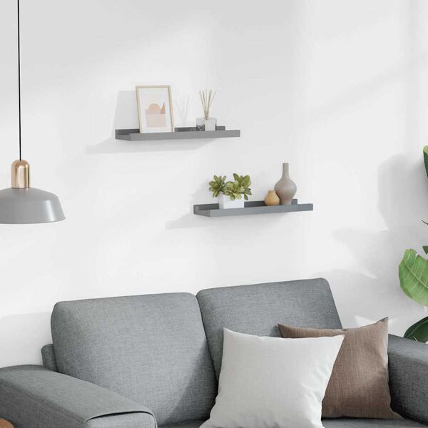 vidaXL Picture Frame Ledge Shelves 2 pcs Grey 40x9x3 cm MDF