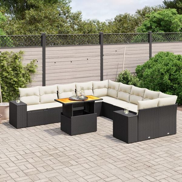 vidaXL 11 Piece Garden Sofa Set with Cushions Black Poly Rattan