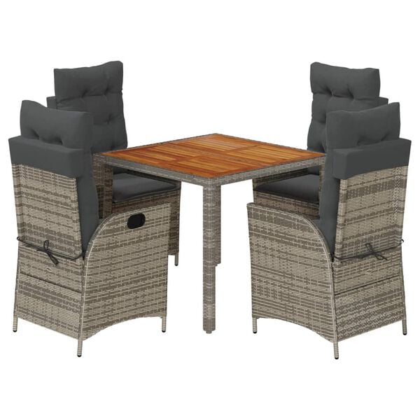 vidaXL 5 Piece Garden Dining Set with Cushions Grey Poly Rattan