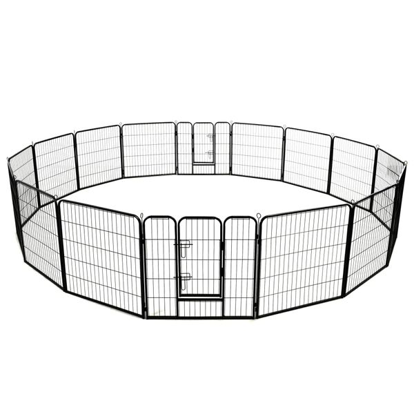 vidaXL Dog Playpen 16 Panels Steel 80x80 cm Black