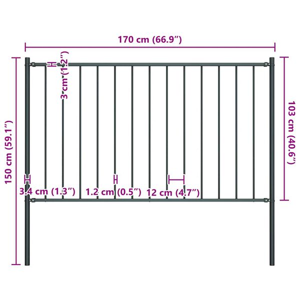 vidaXL Fence Panel Woerden with Posts Steel 1.7x1 m Anthracite