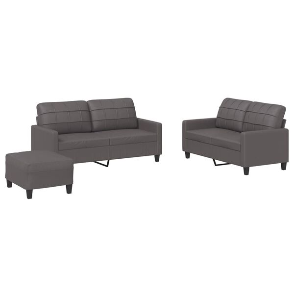 vidaXL 3 Piece Sofa Set with Cushions Grey Faux Leather