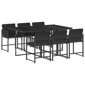 vidaXL 7 Piece Garden Dining Set with Cushions Black Poly Rattan