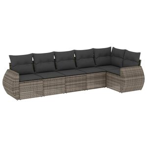 vidaXL 6 Piece Garden Sofa Set with Cushions Grey Poly Rattan