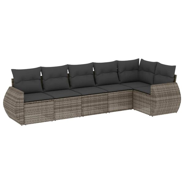 vidaXL 6 Piece Garden Sofa Set with Cushions Grey Poly Rattan