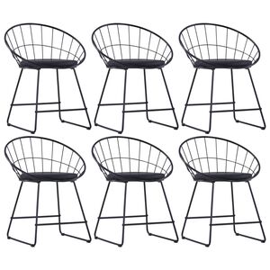 vidaXL Dining Chairs with Faux Leather Seats 6 pcs Black Steel