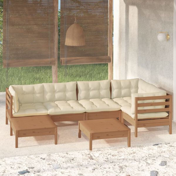vidaXL 7 Piece Garden Lounge Set with Cushions Honey Brown Pinewood