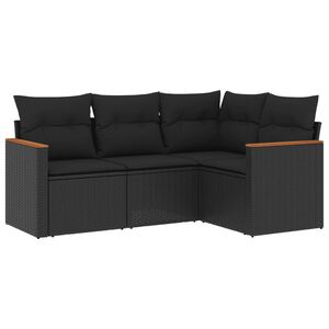 vidaXL 4 Piece Garden Sofa Set with Cushions Black Poly Rattan