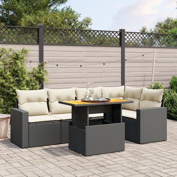 vidaXL 6 Piece Garden Sofa Set with Cushions Black Poly Rattan