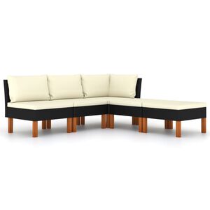vidaXL 5 Piece Garden Lounge Set with Cushions Poly Rattan Black