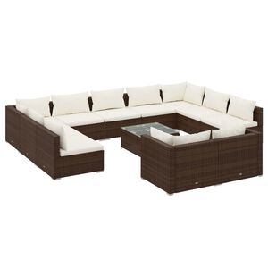 vidaXL 12 Piece Garden Lounge Set with Cushions Brown Poly Rattan